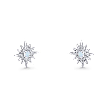 Starburst Stud Earring 10.7mm Lab Created White Opal 925 Sterling Silver Wholesale